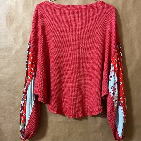 Free People | Blossom Thermal Oversized Popover Top Balloon Sleeves Red Size XS - Picture 10 of 13